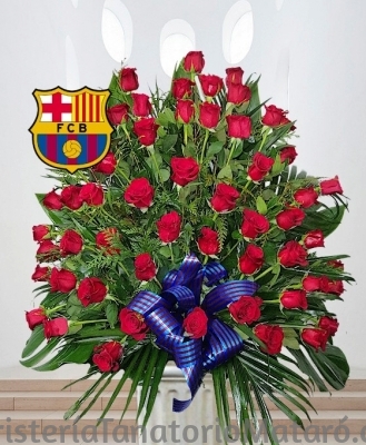Centro Funerario Barça, Rosas Rojas y Cinta Blaugrana decorativa. Centros y Coronas Barça